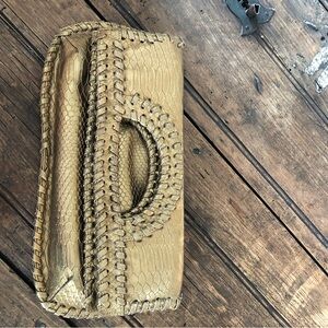 Gold Woven Snake-Embossed Clutch